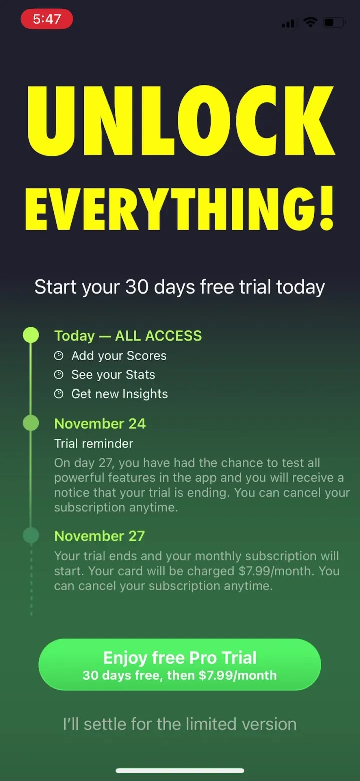 Lanetalk Bowling paywall screenshot