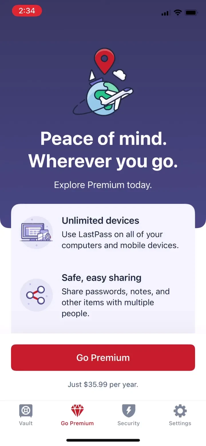 LastPass Password Manager paywall screenshot