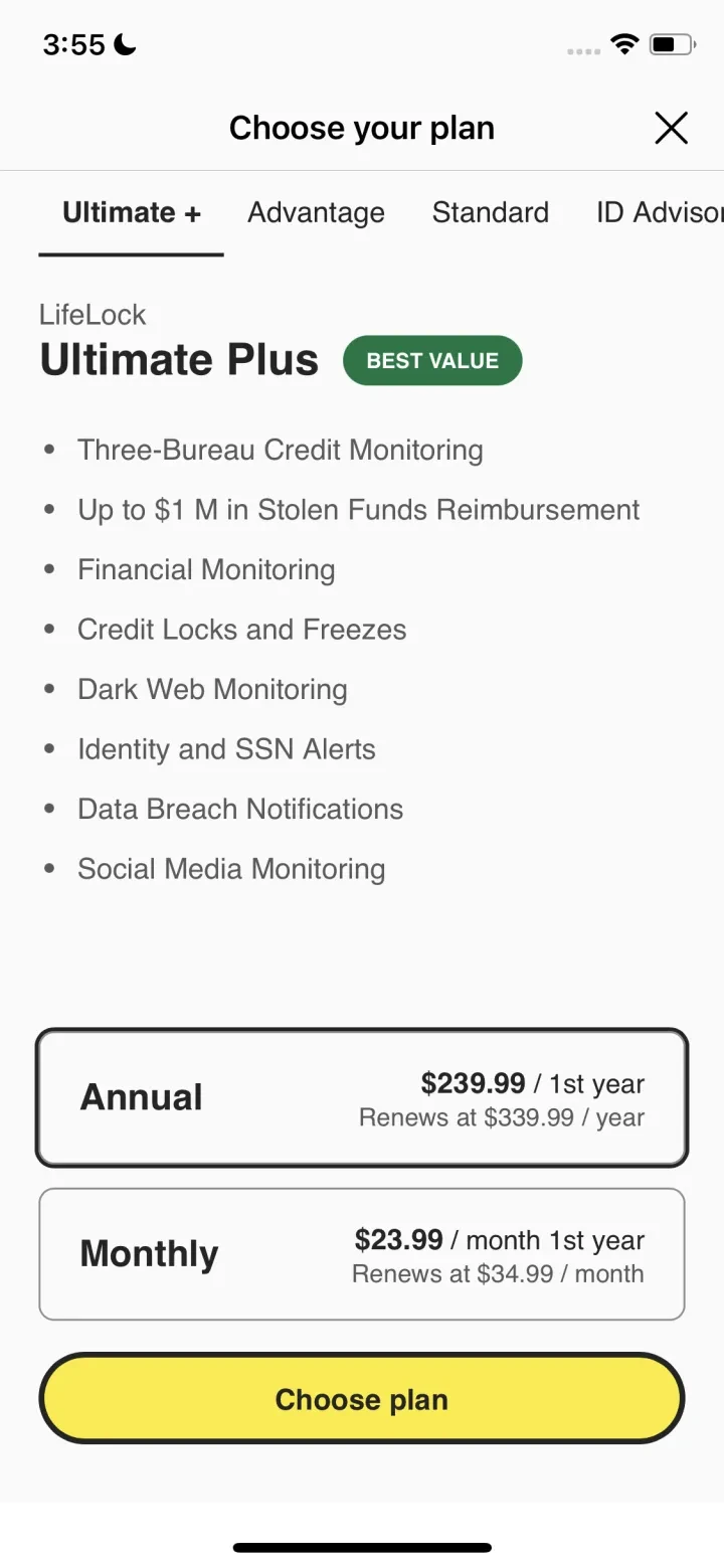 LifeLock Identity paywall screenshot