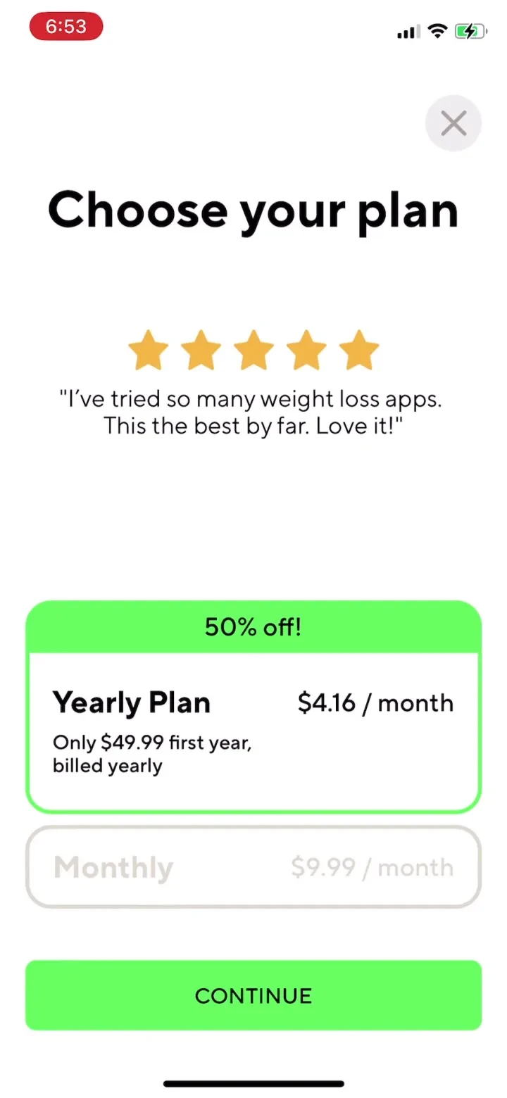 Lifesum: AI Calorie Counter paywall screenshot