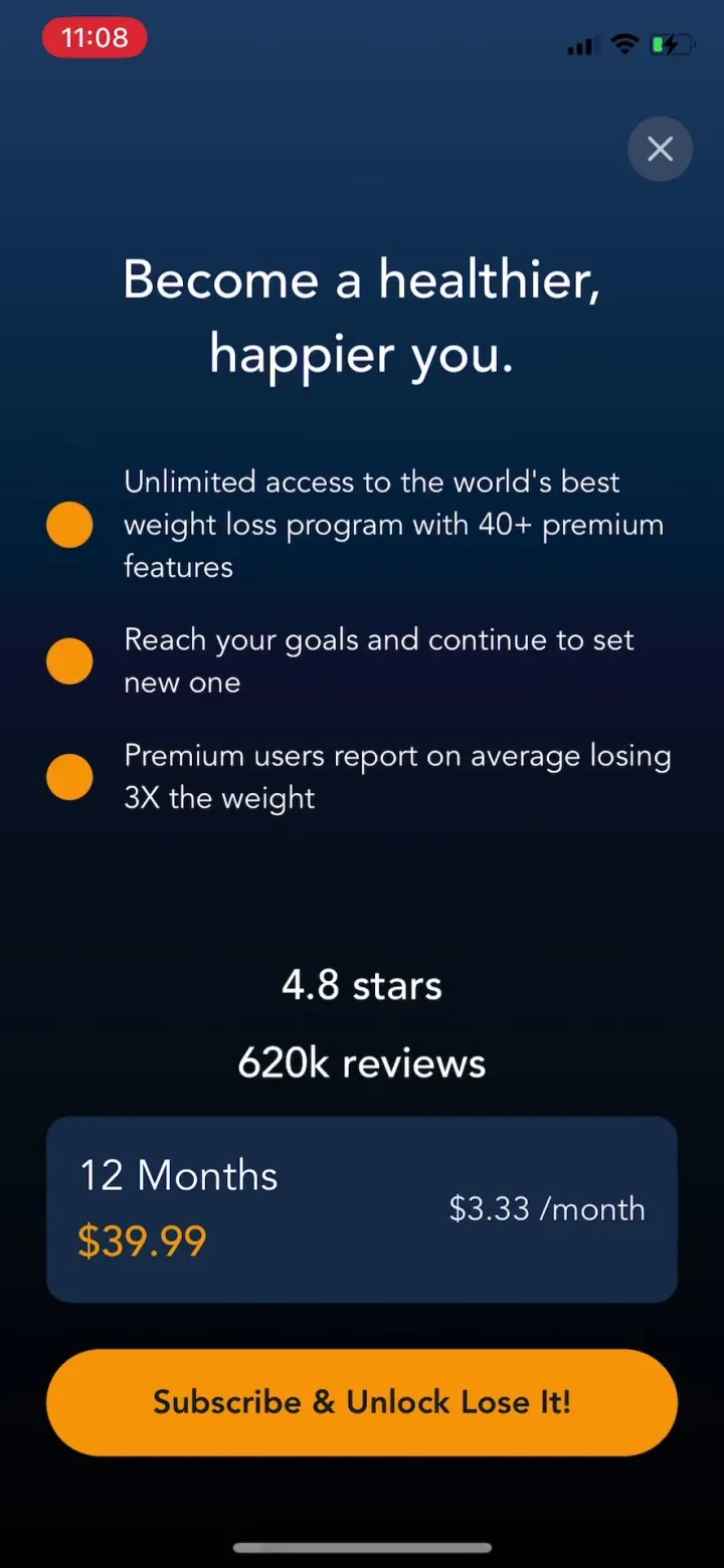 Lose It! – Calorie Counter paywall screenshot
