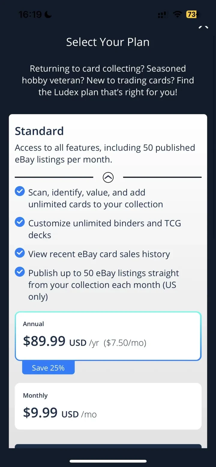 LUDEX Sports Card Scanner +TCG paywall screenshot