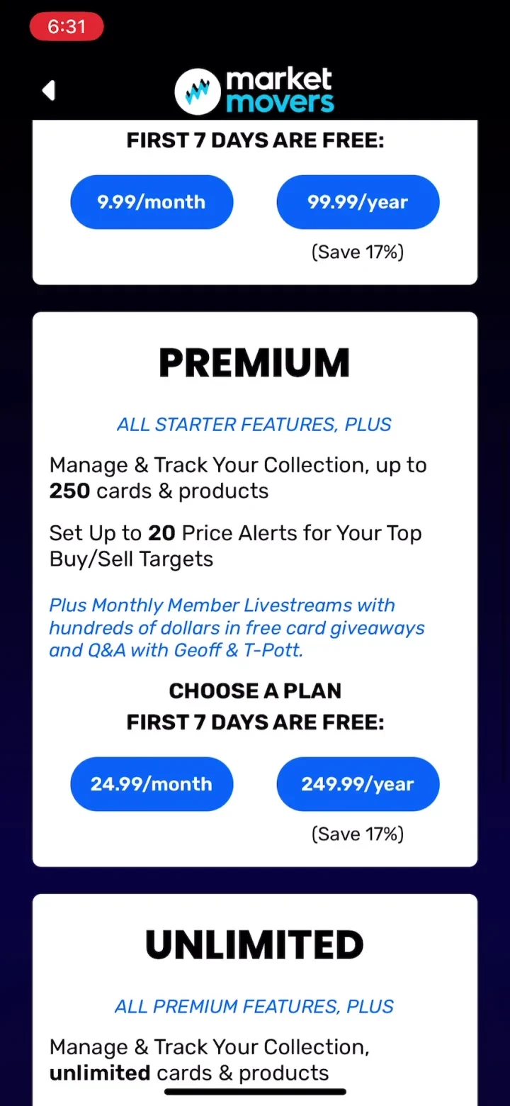 Market Movers paywall screenshot