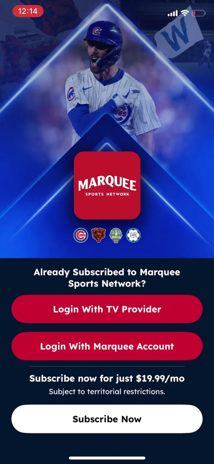 Marquee Sports Network paywall screenshot