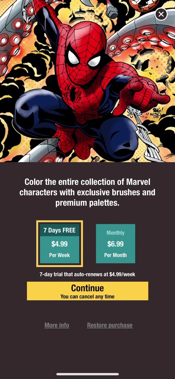 Marvel: Color Your Own paywall screenshot