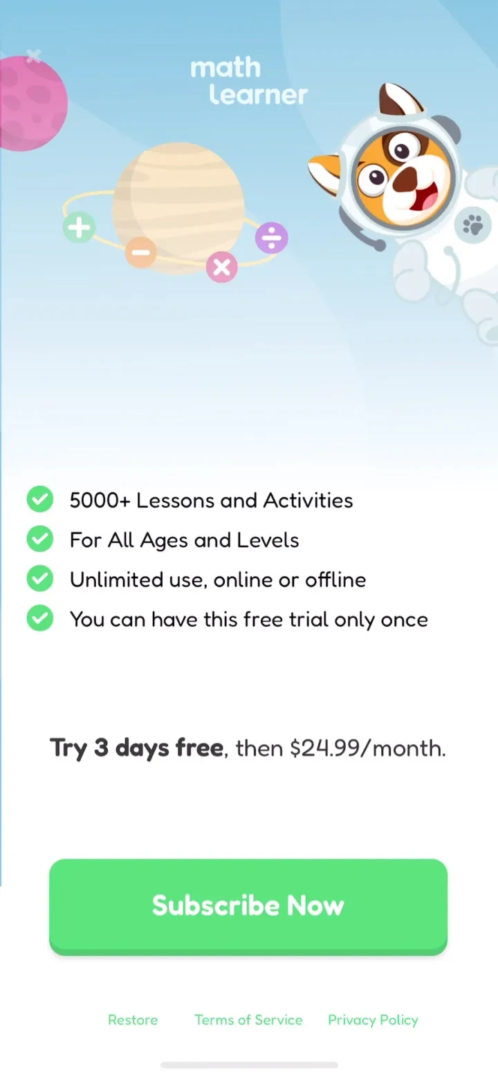 Math Learner: Learning Game paywall screenshot