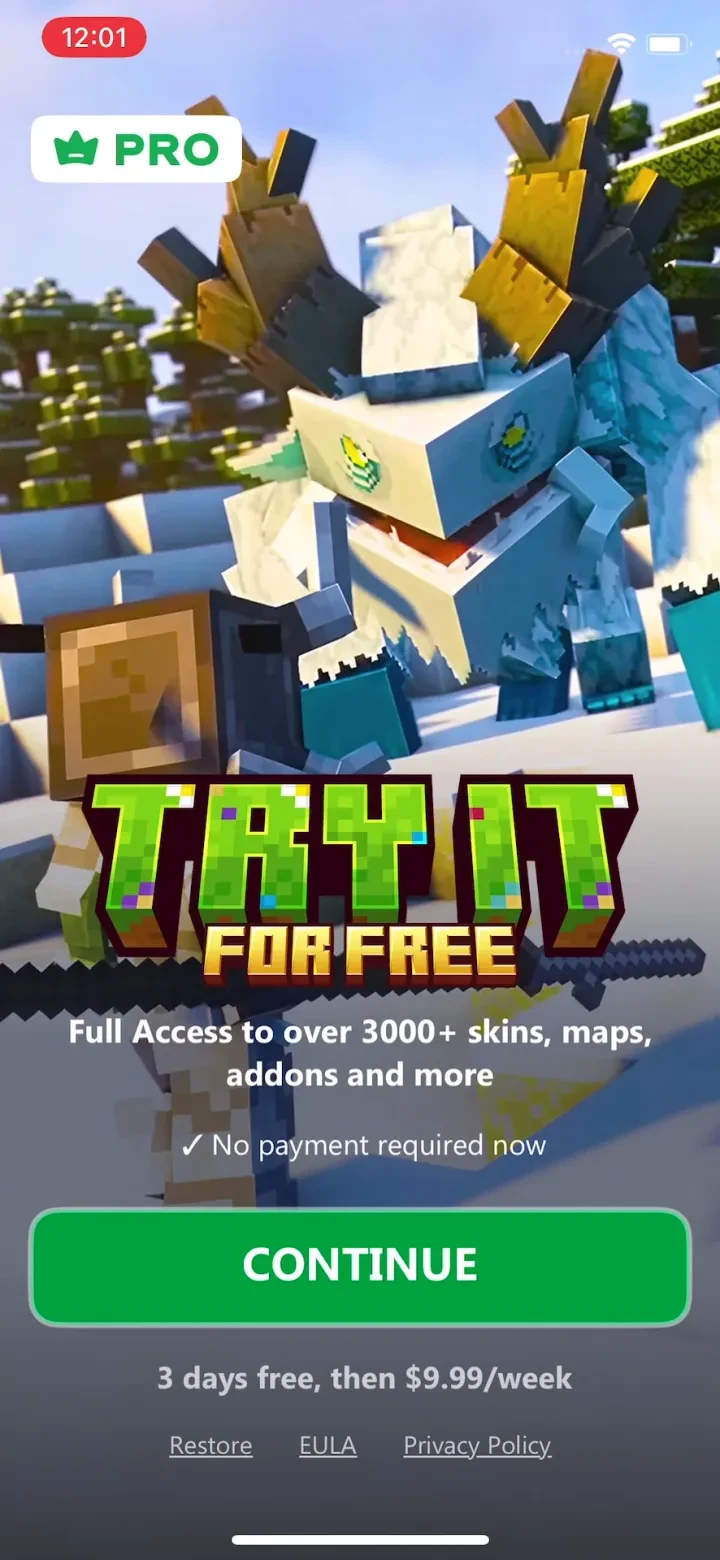 MCPE Addons Maps Skins Shaders paywall screenshot
