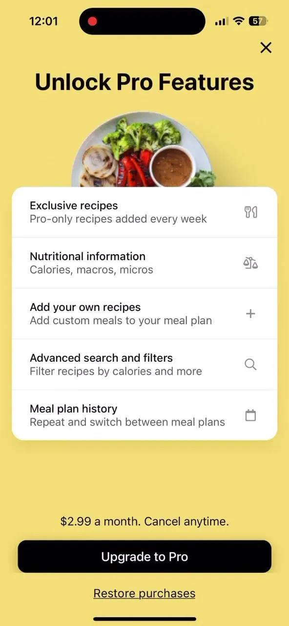 Mealime Meal Plans & Recipes paywall screenshot