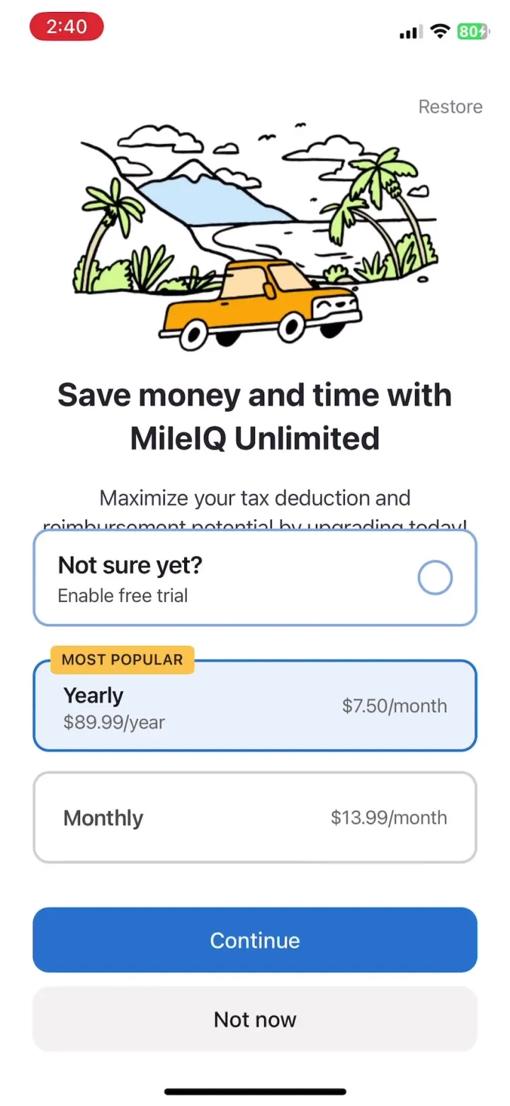 MileIQ: Mileage Tracker & Log paywall screenshot