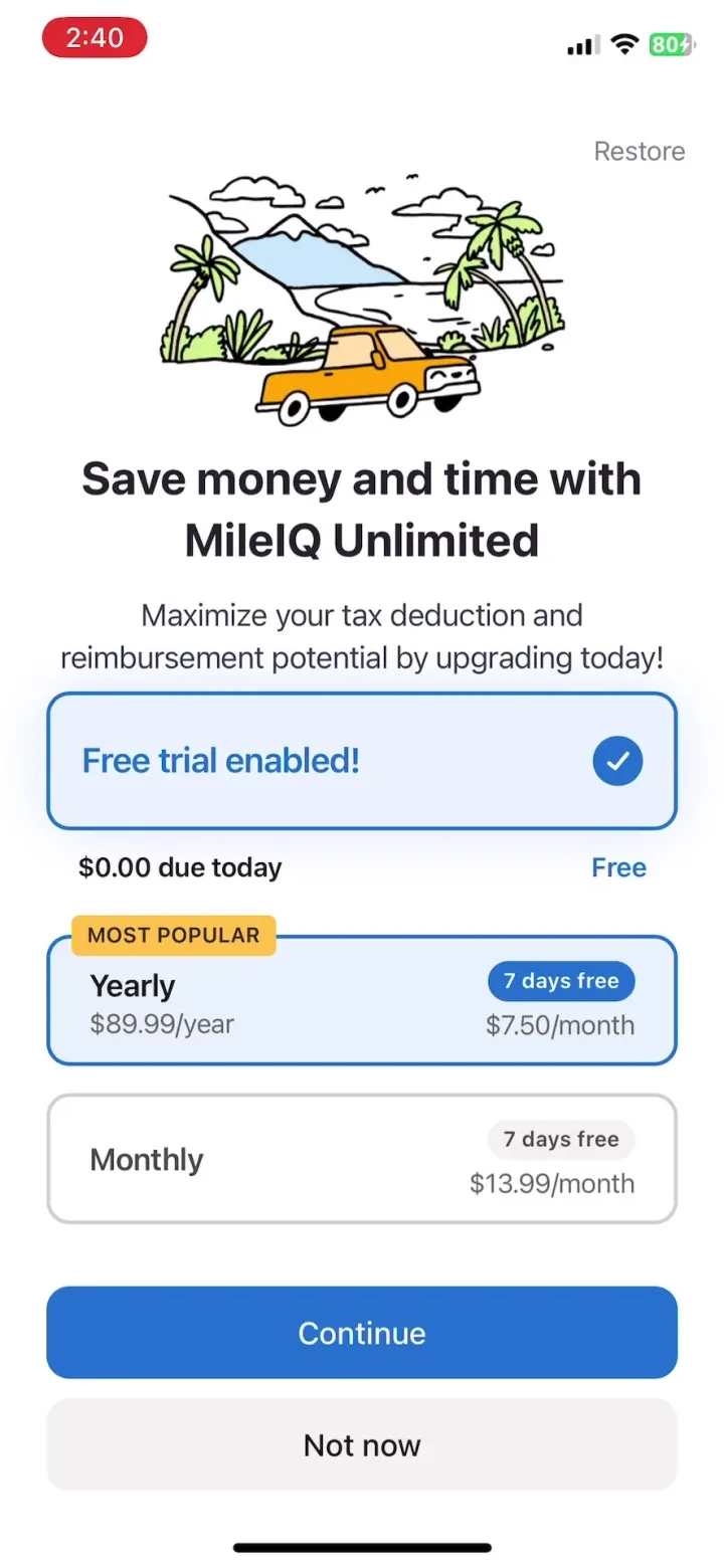 MileIQ: Mileage Tracker &amp; Log screenshot 3