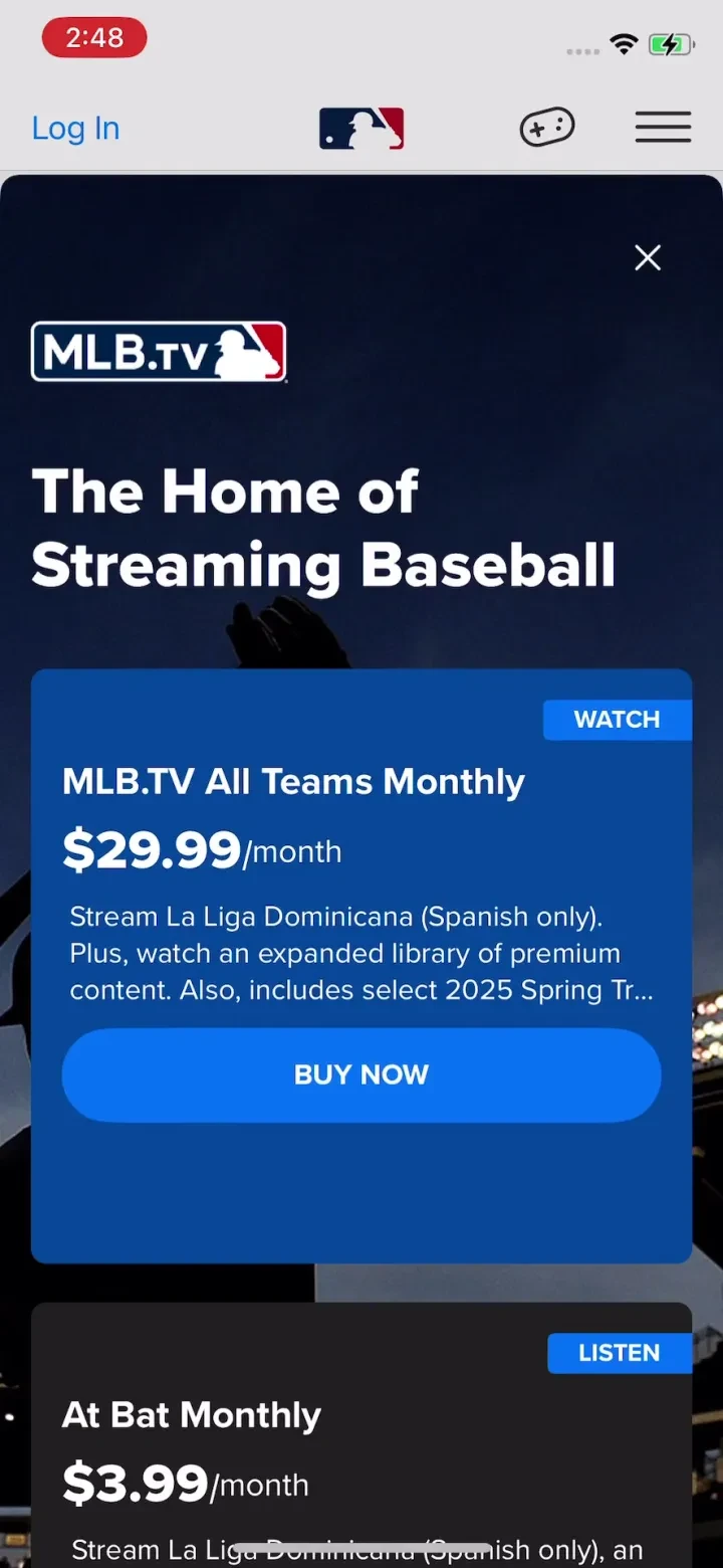 MLB paywall screenshot