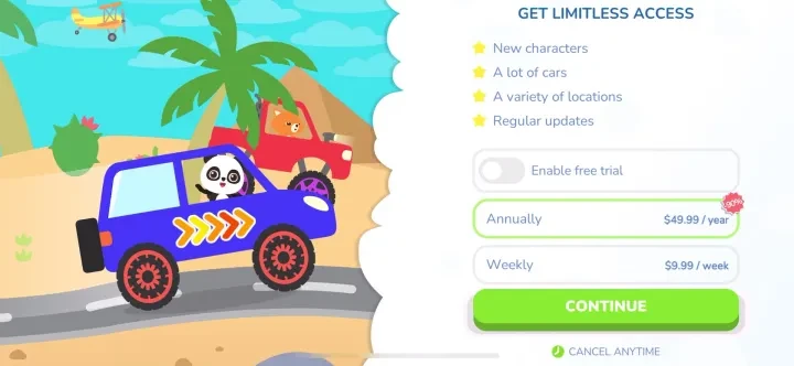 Monster Truck Game for Kids 2+ paywall screenshot