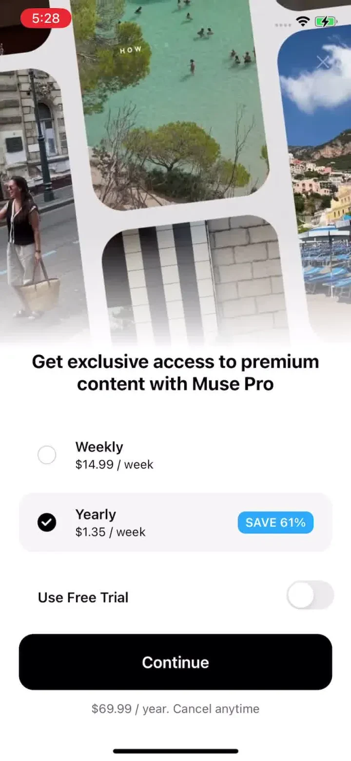 Muse: Reels Video Editor paywall screenshot