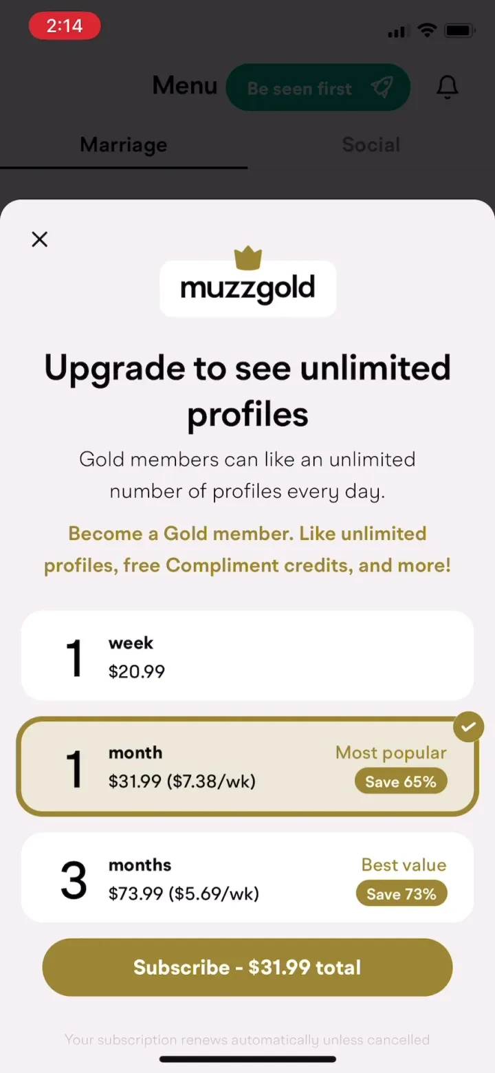 Muzz: Where Muslims Marry paywall screenshot