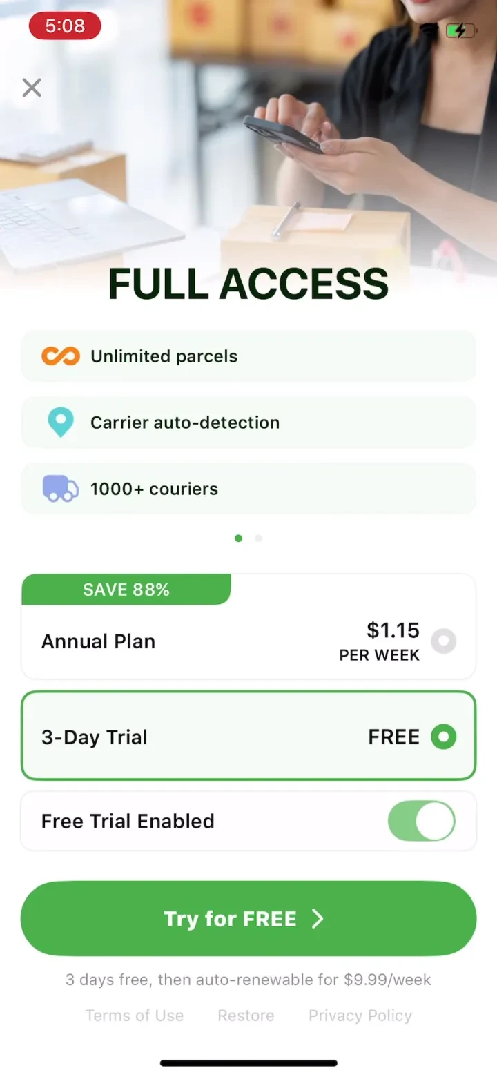 ‎My Package Delivery Tracker paywall screenshot