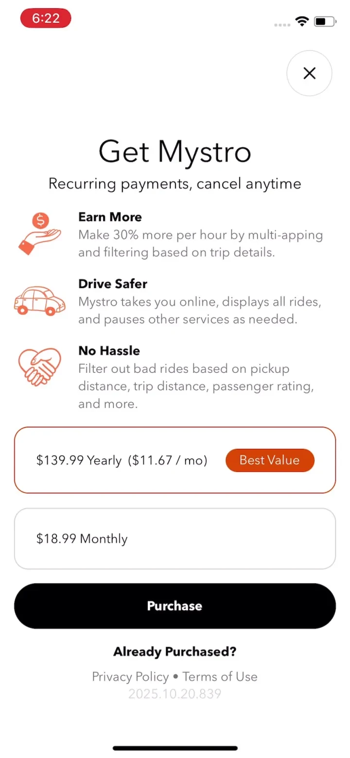 Mystro Driver: Drive & Deliver paywall screenshot
