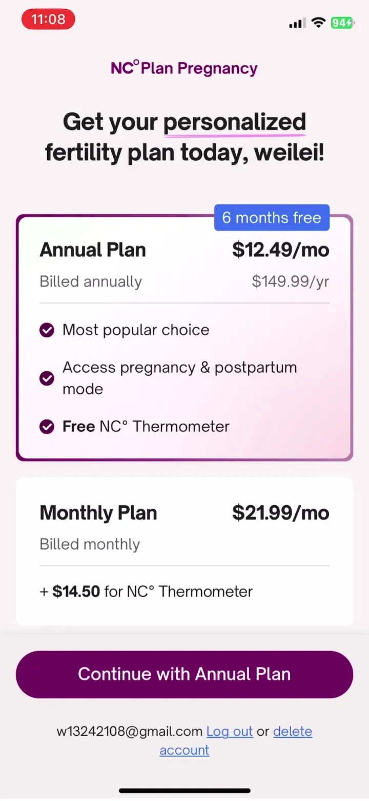 Natural Cycles Fertility App paywall screenshot