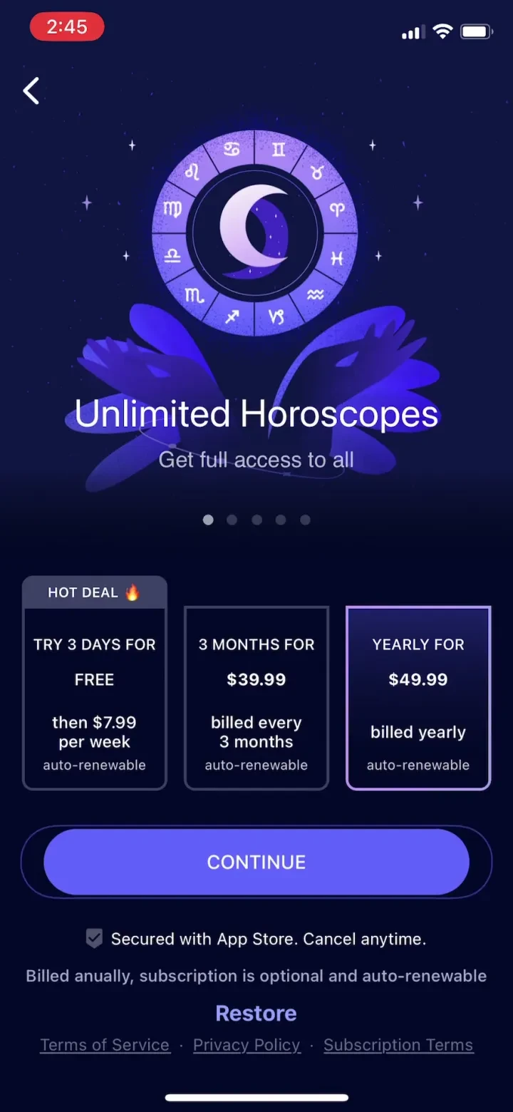 Nebula: Spiritual Guidance paywall screenshot