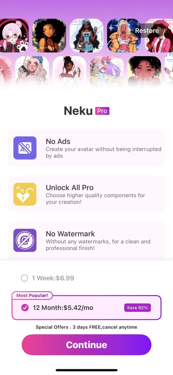 Neku: make avatar sticker paywall screenshot