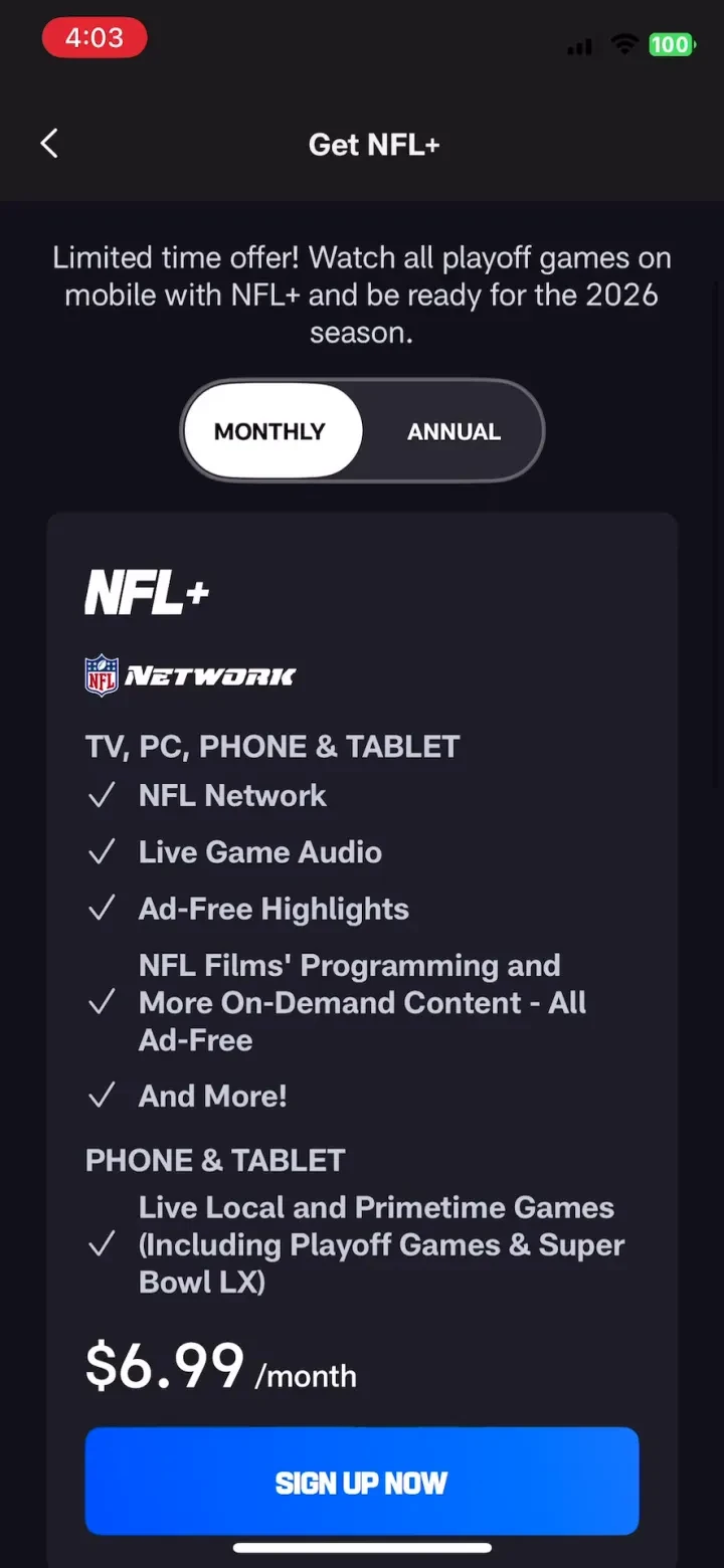 NFL paywall screenshot