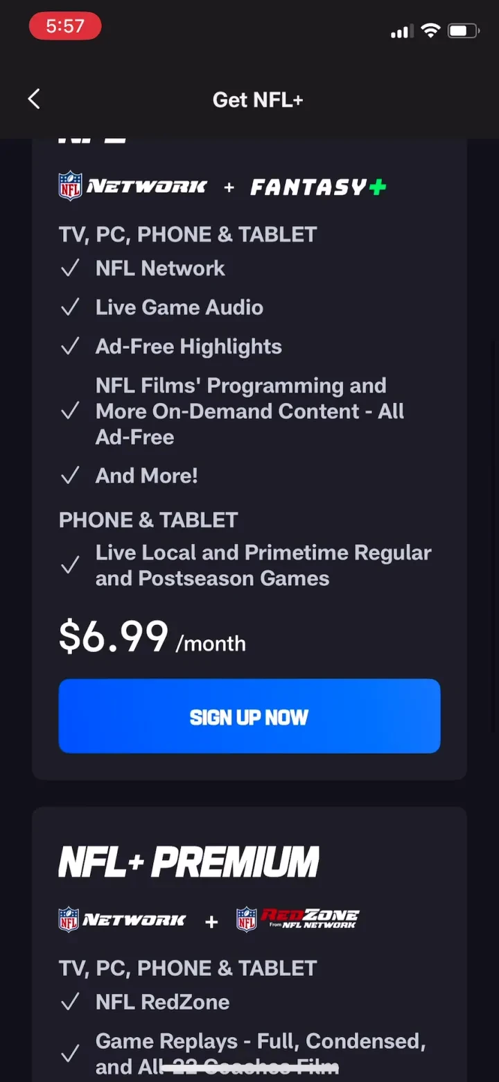 NFL Fantasy Football paywall screenshot