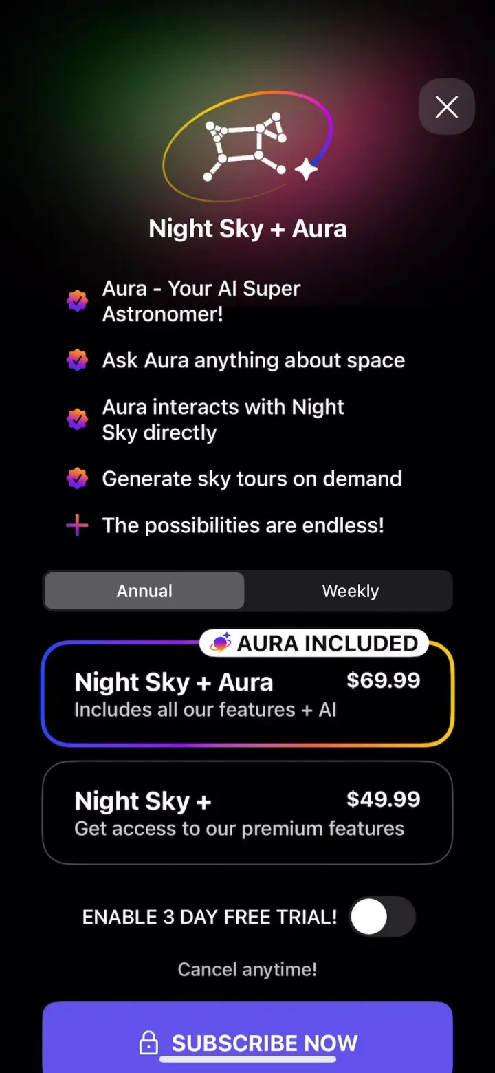 Night Sky paywall screenshot