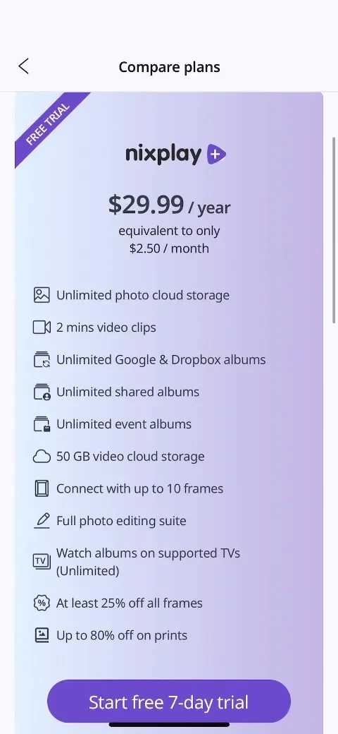 Nixplay paywall screenshot