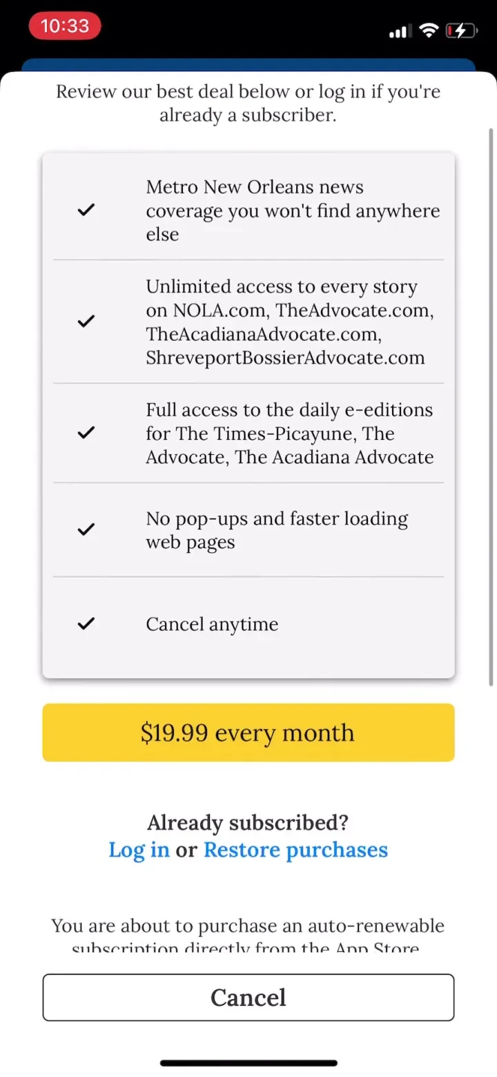 NOLA.com paywall screenshot