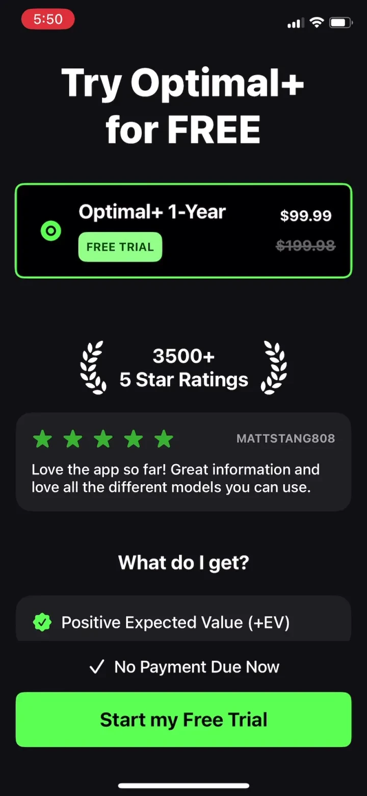 Optimal Bet: EV Sports Betting paywall screenshot