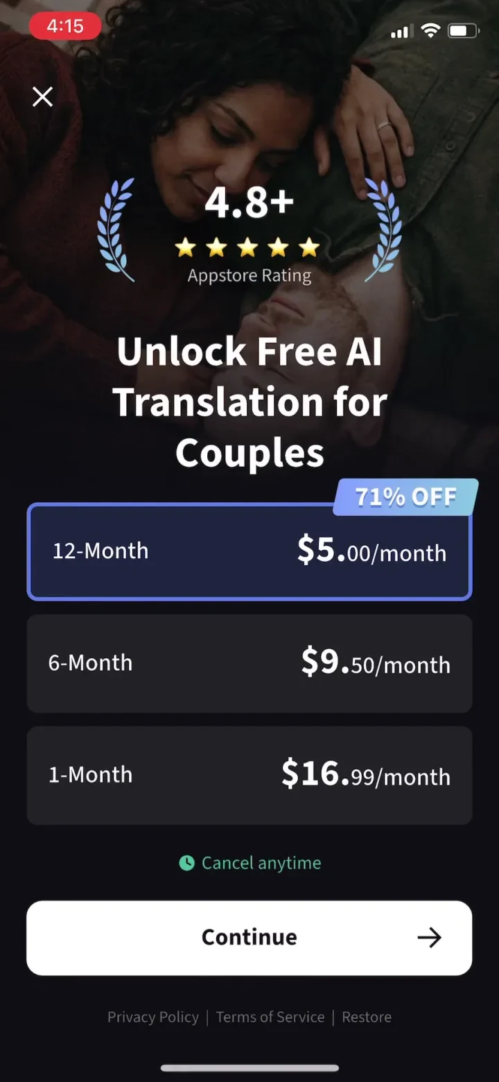 Owll Translator：AI Voice Clone paywall screenshot