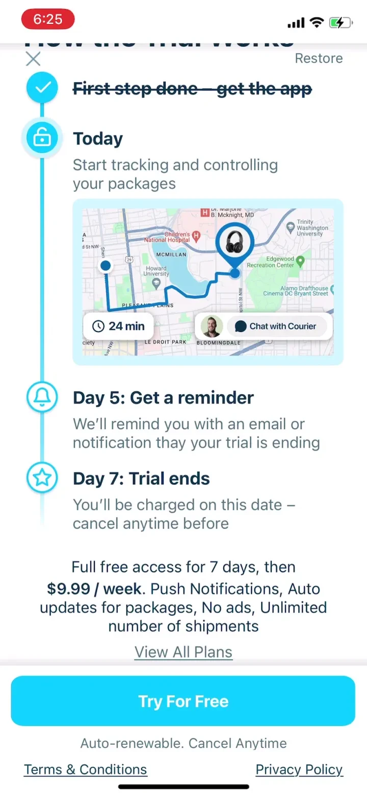 Package Tracker - pkge Mobile paywall screenshot
