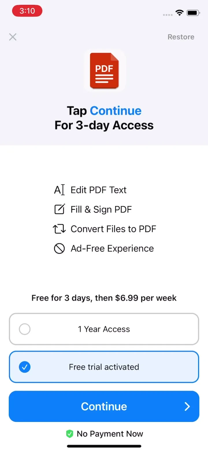 PDF Editor ® paywall screenshot