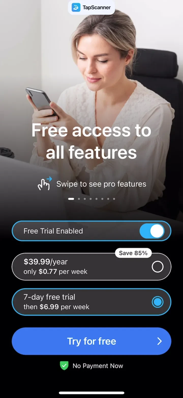 PDF Scanner App: TapScanner paywall screenshot