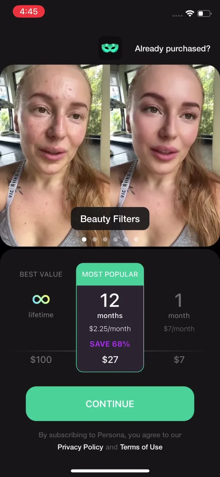 Persona: AI Beauty Editor paywall screenshot