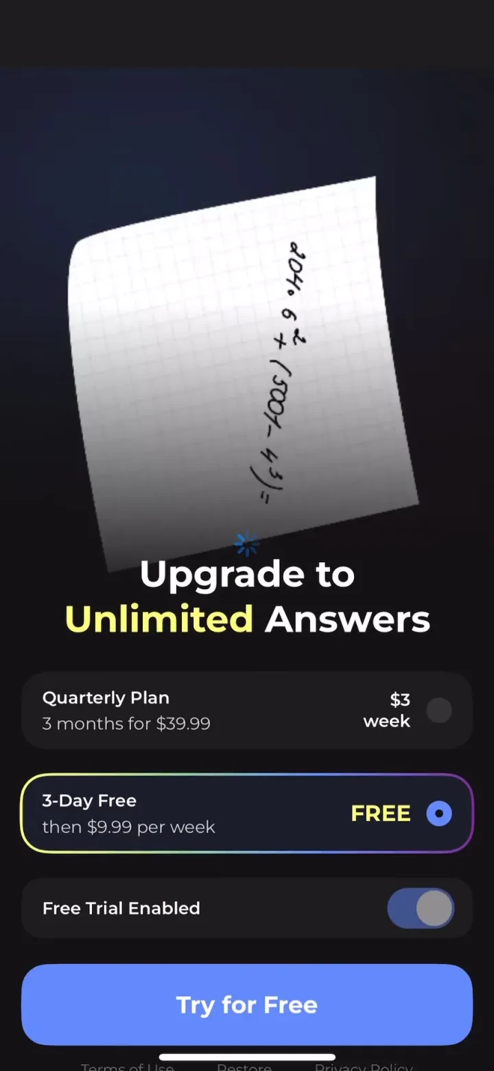 Photo Math: AI Homework Helper paywall screenshot