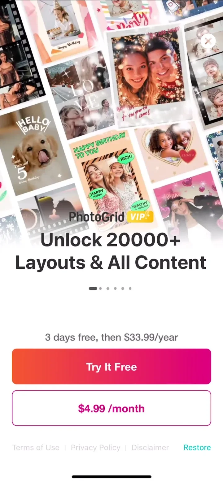 PhotoGrid: Video Collage Maker paywall screenshot