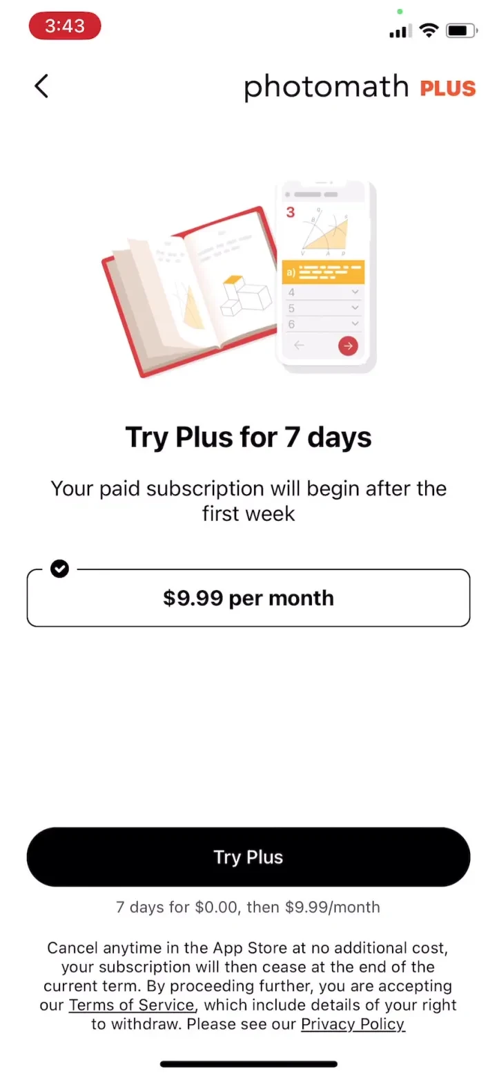 Photomath paywall screenshot