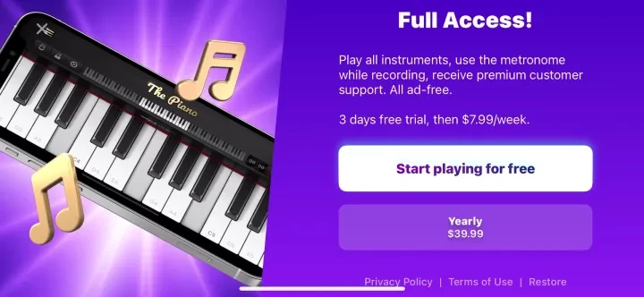Piano ٞ paywall screenshot