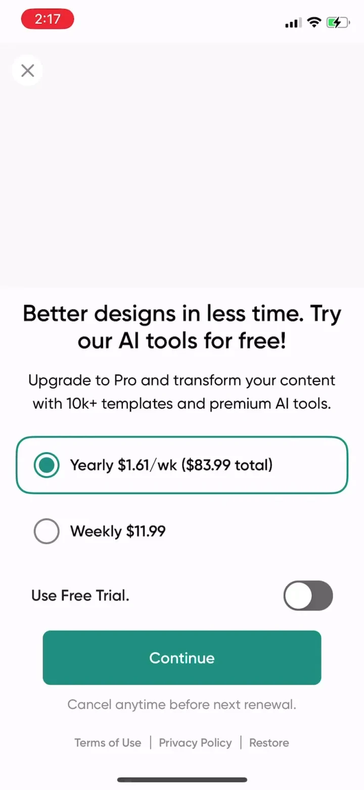 Picsart AI Photo Editor, Video paywall screenshot