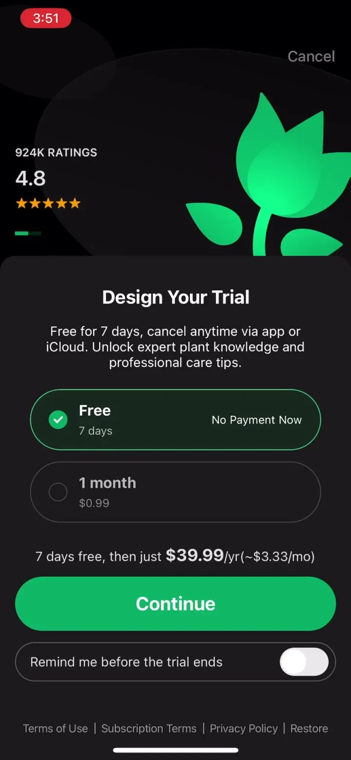 PictureThis - Plant Identifier paywall screenshot