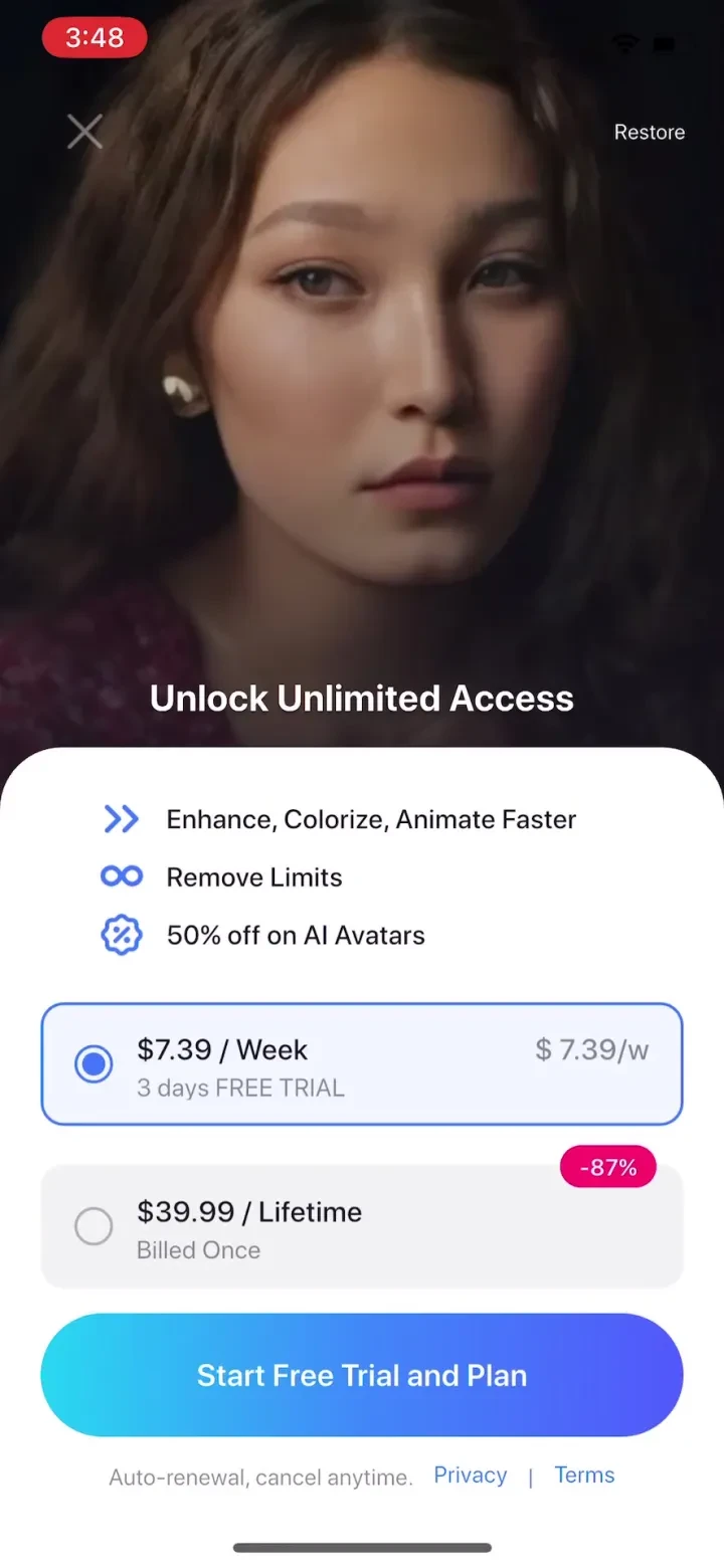 Pixelup: AI Photo Enhancer App paywall screenshot