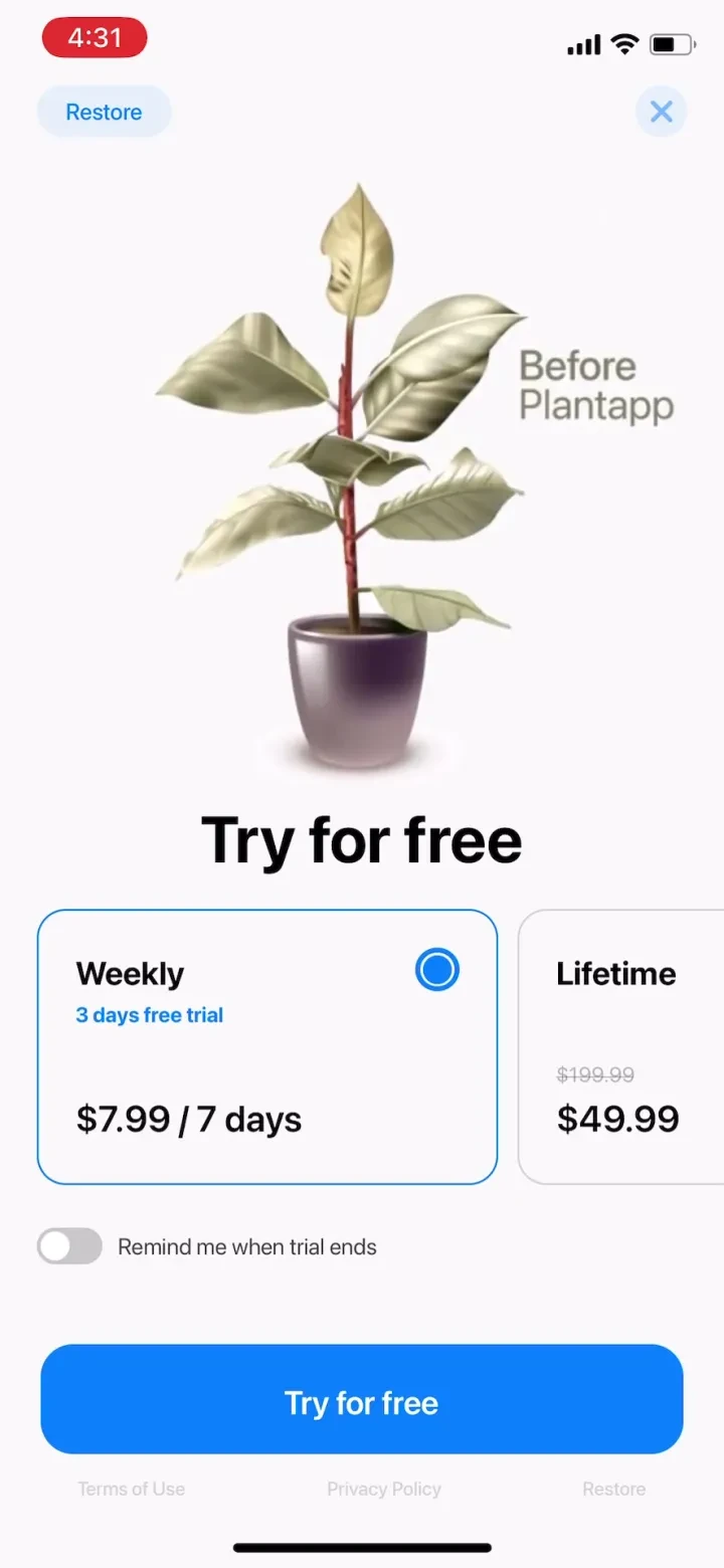 Plant App: Plant Identifier paywall screenshot