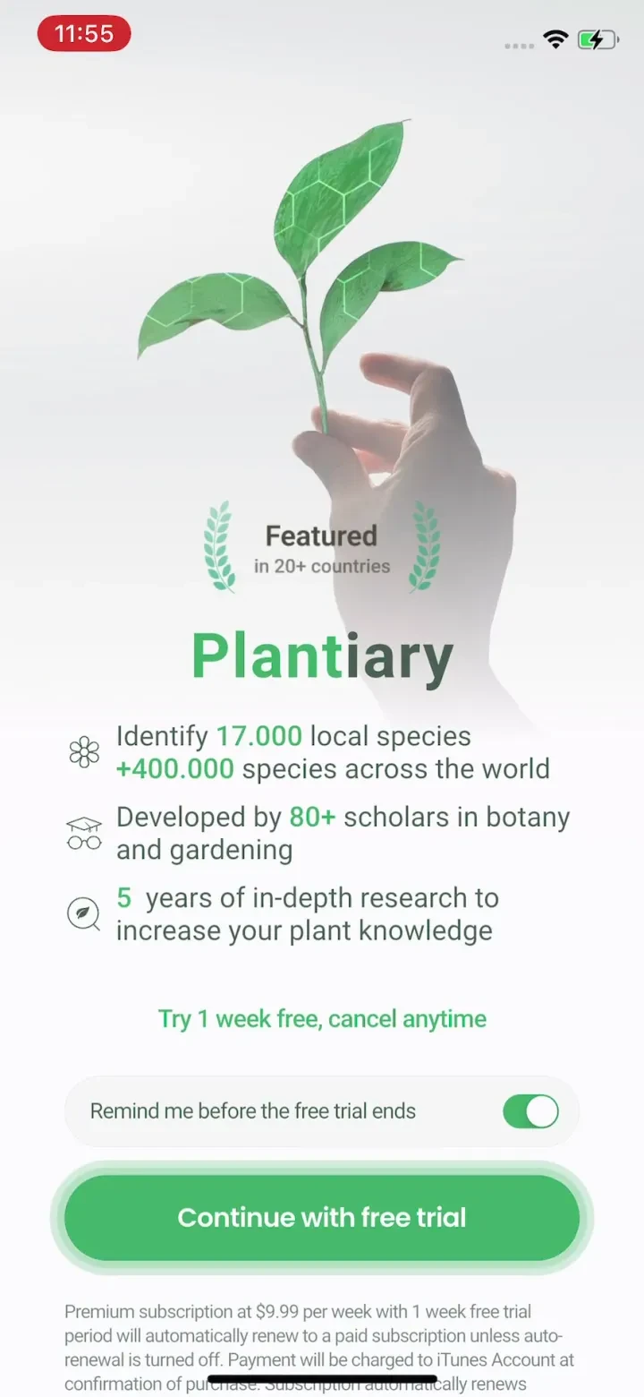 Plant Identifier: Plantiary paywall screenshot