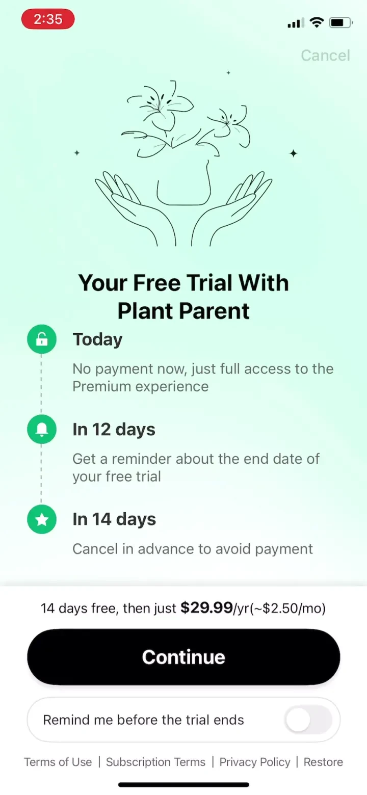Plant Parent: Plant Care Guide paywall screenshot