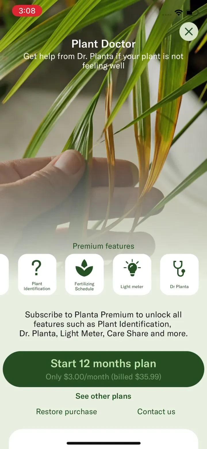 Planta: AI Plant & Garden Care paywall screenshot