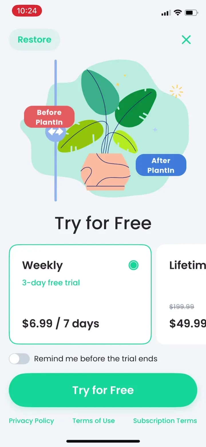 PlantIn: Plant Identifier・Care paywall screenshot