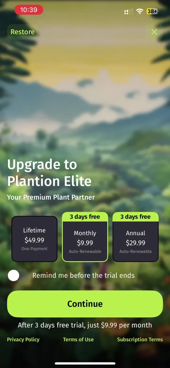 Plantion - Plant Identifier paywall screenshot