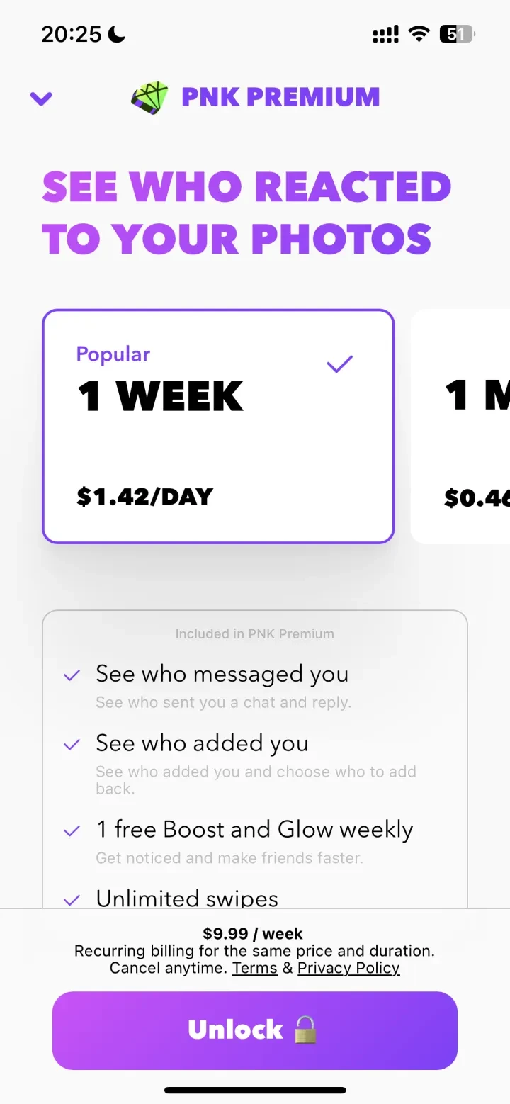 PNK – chat now paywall screenshot