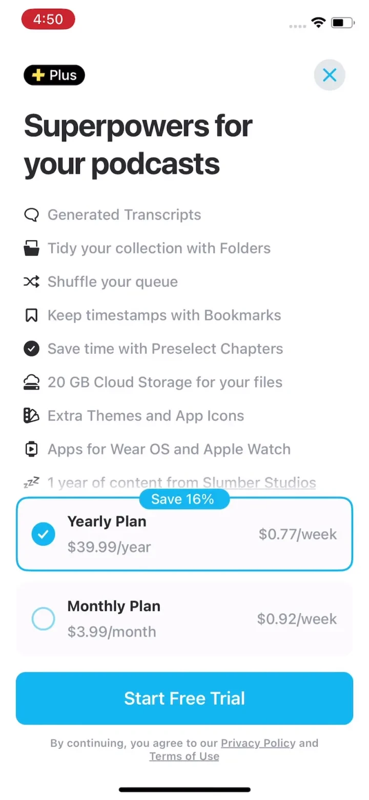 Pocket Casts: Podcast Player paywall screenshot