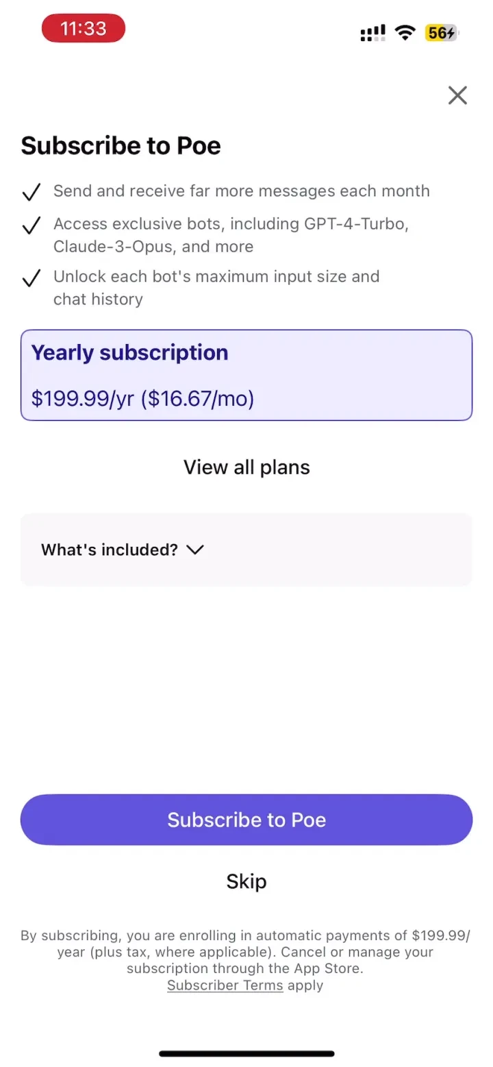 Poe – Fast AI Chat paywall screenshot